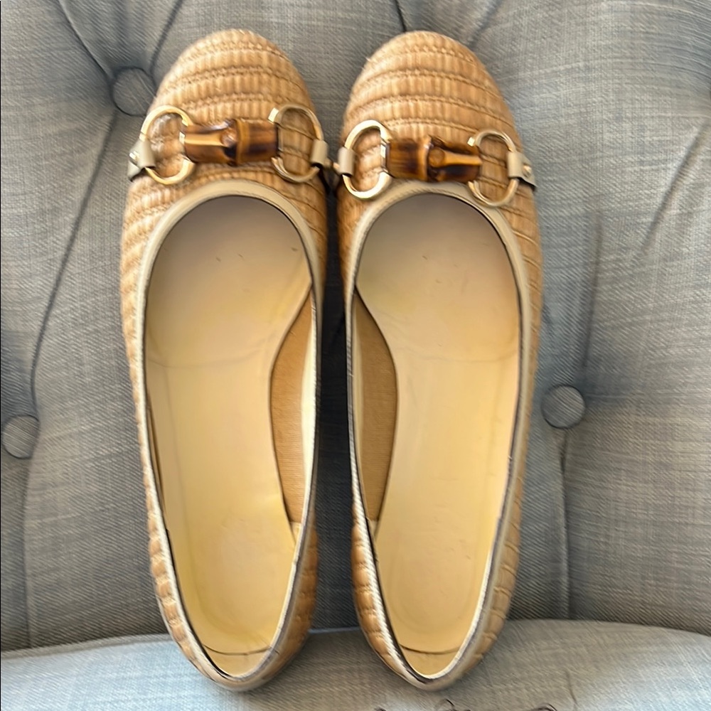 Vintage Gucci raffia and leather horsebit flats VGUC size 8.5